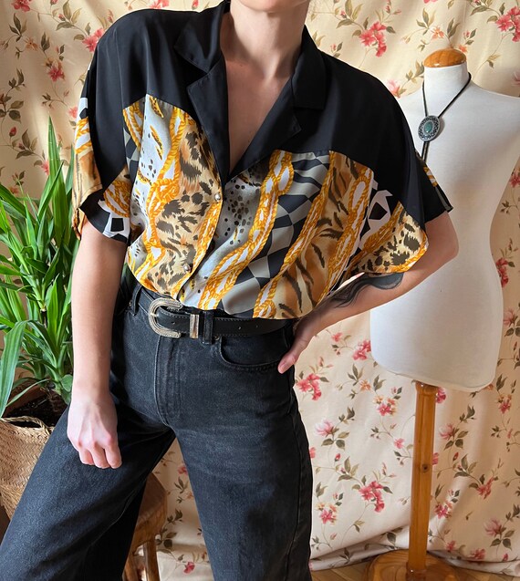 Vintage ethnic shirt funky 90s, shoulder pad glam… - image 8