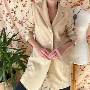 Blazer largo vintage de rayas doradas, años 90, talla L, para noche, estilo lurex metalizado, disco, glam, brillante, coqueta, elegante, con hombreras, para boda, años 70, estilo stl, cóctel, talla M