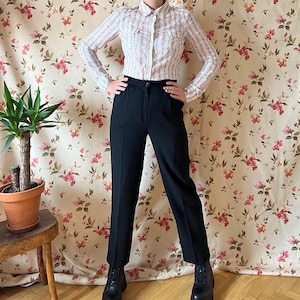 Vintage black tapered wool pants 80s S, high waist pleated trousers 40s style dark academia secretary elegant office business slacks