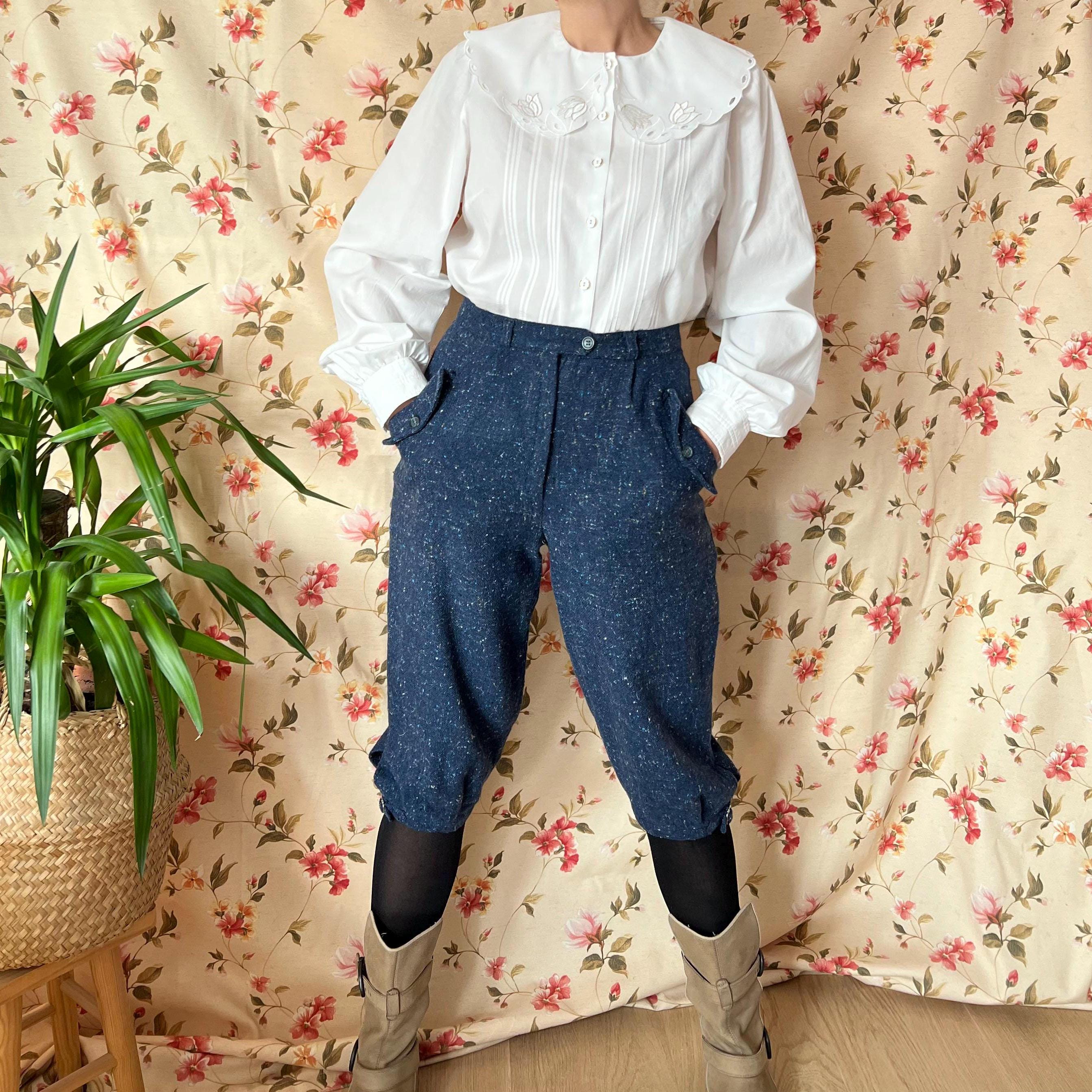 Vintage Knickerbocker Wool Pants M 70s, Knee-length Clown Pleated Vintage Knickerbocker Wool Pants M 70s, Knee-length Clown Pleated
