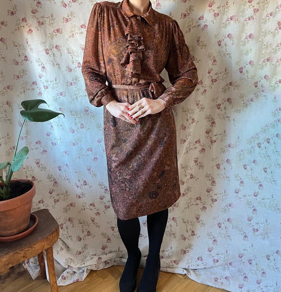 Vintage secretary dress 70s baroque victorian aut… - image 3