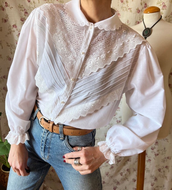 Vintage antique style lolita shirt, 80s dark acad… - image 2