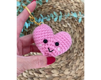 Handmade Crochet Heart Keychains, Crochet Heart Hanging Car Charm, Valentine’s Day gift