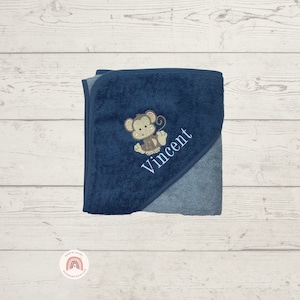 Hooded bath towel personalized embroidered with name, gift for birth, baptism or birthday