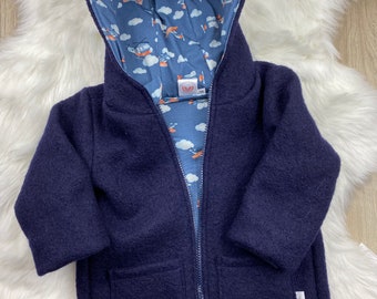 Wollwalkjacke Kinder 86, Wollwalkjacke mit Kapuze, Walklodenjacke für Jungen, Wollwalkjacke Kinder, Walkjacke KInder, gefütterte Walkjacke