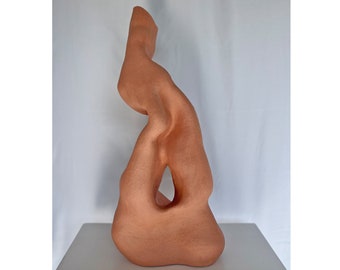 Handmade Red Clay Sculpture Vase: Minimalist Modern Decor
