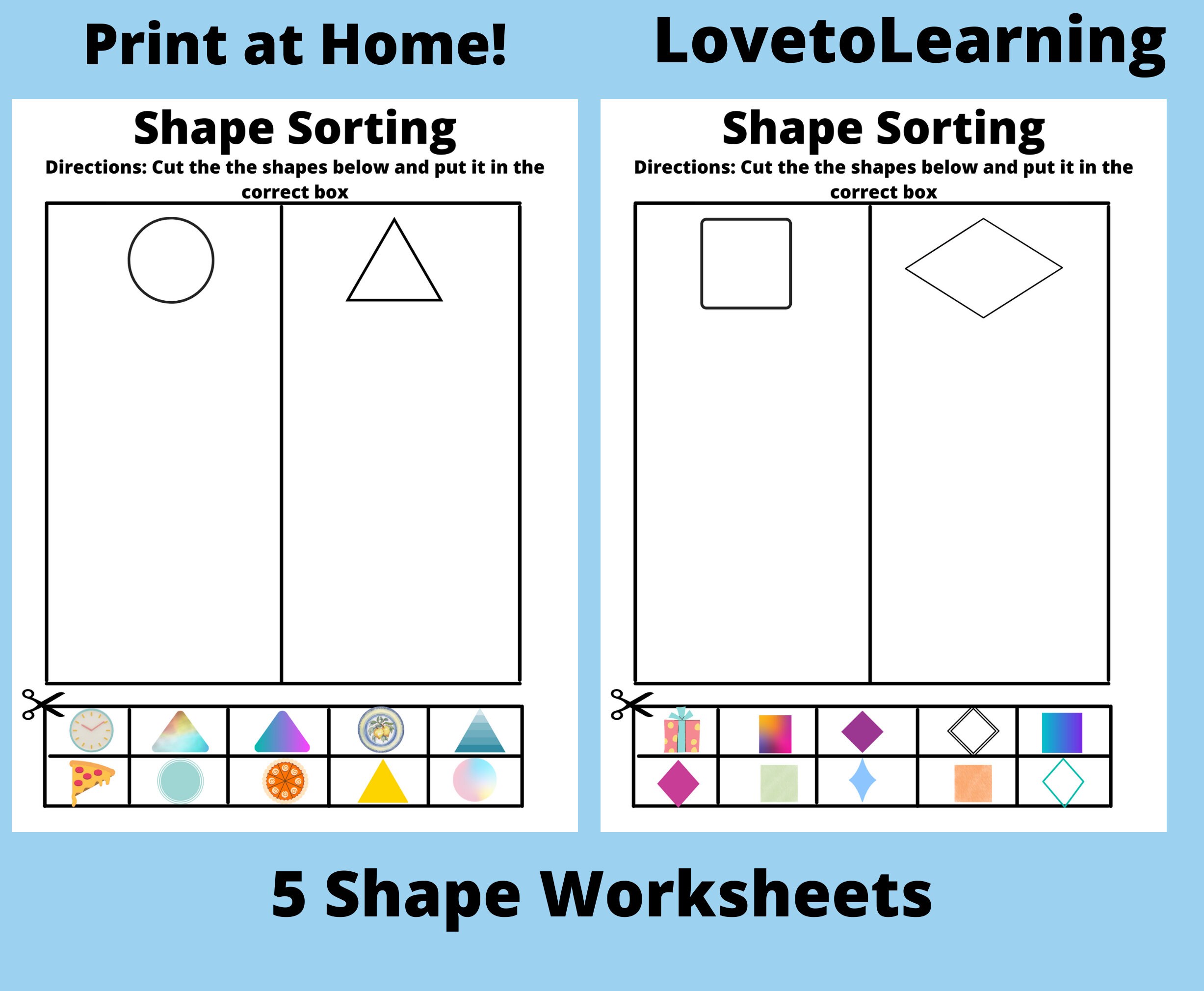 sorting shape worksheet shape printable matching shape etsy