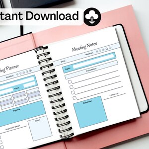 Meeting Planner, Meeting Minutes Printable Template, Meeting Agenda, Meeting Organizer, Work Meeting, Agenda, Productivity Planner
