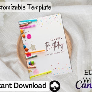 Digital Downloadable Happy Birthday Card, Birthday Card, Envelope Template, Instant JPG Download, Printable Birthday Card