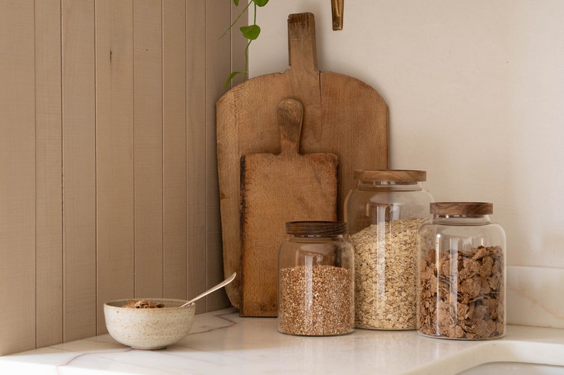 Large glass storage jars with wooden lids Pantry jars Kitchen storage Gift image 2