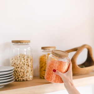 Large glass storage jars with wooden lids Pantry jars Kitchen storage Gift image 6