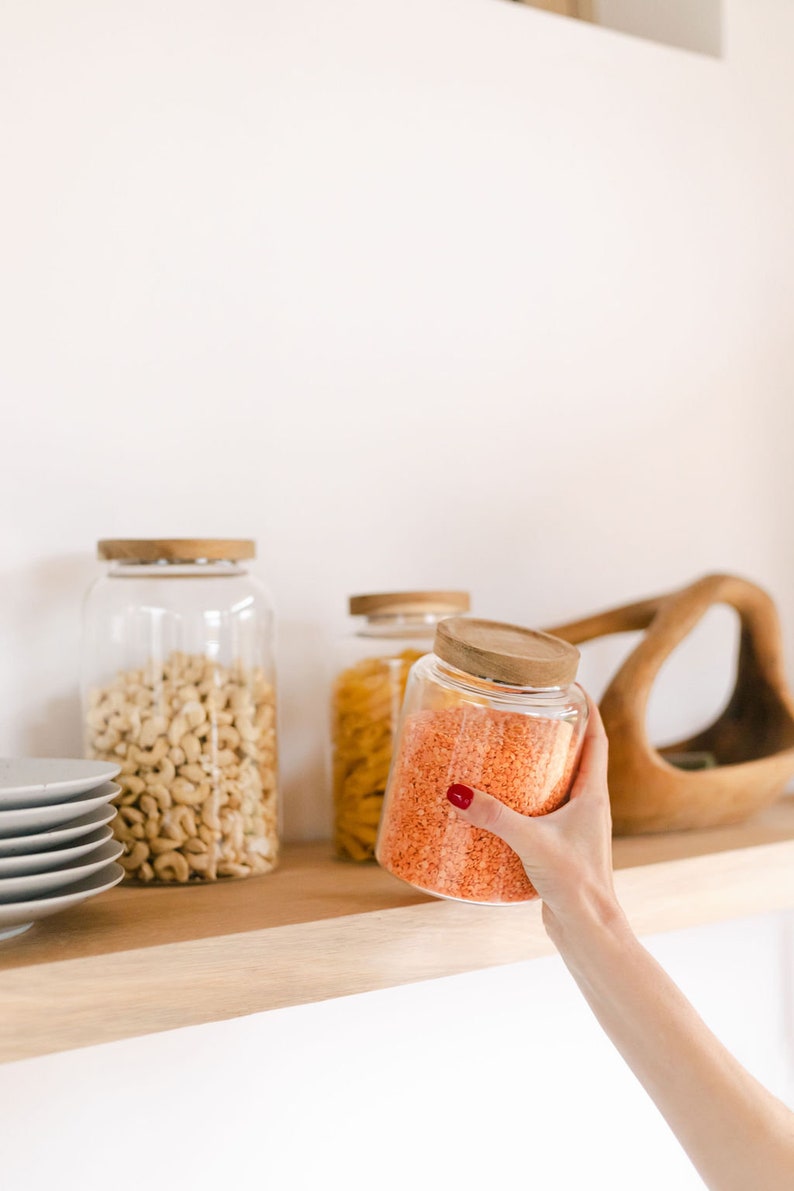 Large glass storage jars with wooden lids Pantry jars Kitchen storage Gift image 6