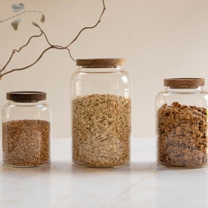 Large glass storage jars with wooden lids Pantry jars Kitchen storage Gift image 1