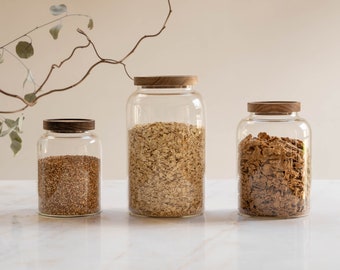 Large glass storage jars with wooden lids | Pantry jars | Kitchen storage | Gift