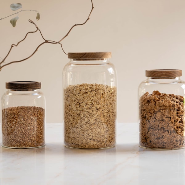 Large glass storage jars with wooden lids | Pantry jars | Kitchen storage | Gift