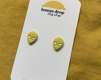 mini alien clay studs- lime green | polymer clay studs | alien studs | cute stud earrings | handmade earrings gifts | 90s earrings