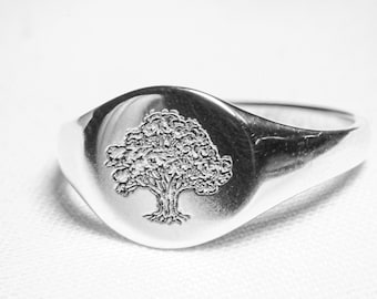 Oak Tree Silver Signet Ring, Meaningful Gift, Strength, Bravery , Language of Flowers Jewellery, Minimalist