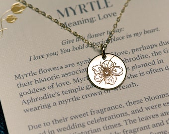 Myrtle Flower Necklace, Love, Meaningful Gift, Anniversary Gift, Love You Gift, Floriography, Language of Flowers Jewellery, Minimalist