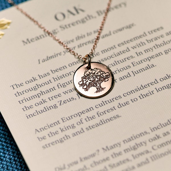 Oak Tree Necklace,  Strength, Bravery, Meaningful Gift, Gift for Friend, Floriography, Language of Flowers Jewellery, Minimalist