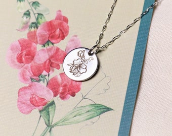 Sweet Pea Flower Necklace, Thank You Gift, Appreciation Gift, Meaningful Jewelry, Floriography, Language of Flowers Personalized Jewellery