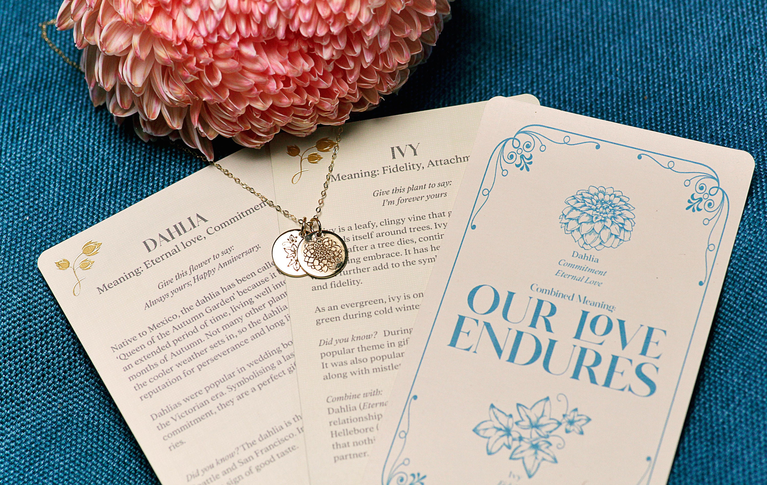 私たちの愛は永遠に、ダリアとアイビー、記念日の贈り物、花のネックレス、意味のある贈り物、花言葉、花言葉ジュエリー、ミニマリスト - Etsy 日本