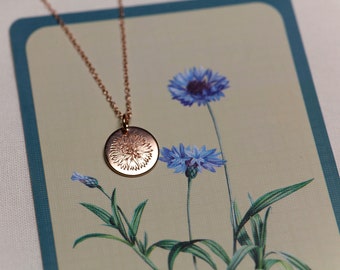 Collar de aciano conmemorativo, regalo conmemorativo, regalo significativo, esperanza, floriografía, joyería del lenguaje de las flores, minimalista, recordar