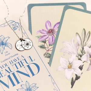 Beautiful Mind Necklace, Lily & Clematis Necklace, You are Smart, Clever, Intelligent,  Engraved Necklace, Personalized Gift, Flower