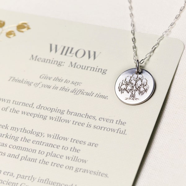 Willow Tree Necklace, Grief, Mourning Jewelry, Sorrow, Sadness, Meaningful Jewelry, Floriography, Language of Flowers Personalized Jewellery