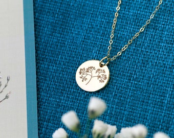 Baby's Breath Flower Necklace, Gypsophila, Meaningful Gift, Gift for Mum, Floriography, Language of Flowers Jewellery, Minimalist Pendant