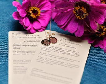 You Bring Joy, Zinnia & Jasmine Necklace, Meaningful Gift, Gift for Friend, Sister Gift, Language of Flowers Jewellery, Minimalist Pendant