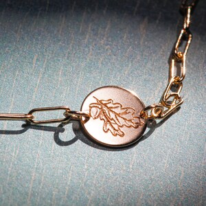 Oakleaf Acorn Paperclip  Bracelet, Strength, Oak Leaf Language of Flowers, Floral Jewelry, Silver, Gold, Meaningful Gift, Gift for Her