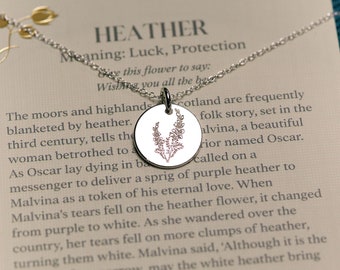 Heather Flower Necklace, Good Luck, Protection, Meaningful Gift, Friendship Gift, Floriography, Language of Flowers Jewellery, Minimalist