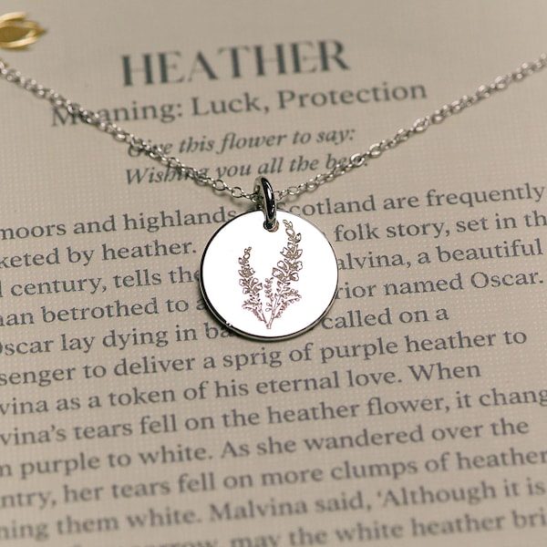 Heather Flower Necklace, Good Luck, Protection, Meaningful Gift, Friendship Gift, Floriography, Language of Flowers Jewellery, Minimalist