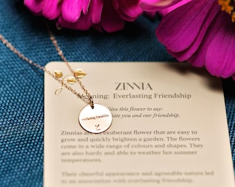 Zinnia Blumen Halskette, ewige Freundschaft, bedeutungsvolles Geschenk, Geschenk für Freund, Floriographie, Sprache der Blumen Schmuck, Minimalist