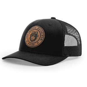 Custom Trucker Leather Patch Hat, Company brand, Personalized Logo or Text, Laser Engraved, Richardson Hats, Richardson 112