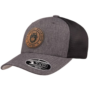 Custom Leather Patch FlexFit 110 Trucker Hat: Personalized Company Logo
