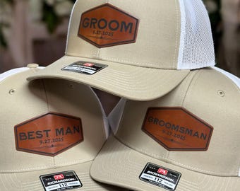 Groom Hat, Custom Leather Patch, Richardson 112, Wedding Hats, Custom Best Man Hat, Personalized Hats, Wedding Announcement, Wedding Favor