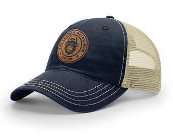 Custom Leather Patch Trucker Hats, Logo Hat, Laser Engraved Leather Patch, Business Merch, Company Logo Hat, Richardson 111 Snapback Hat