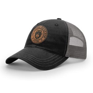 Custom Leather Patch Trucker Hats, Logo Hat, Laser Engraved Leather Patch, Business Merch, Company Logo Hat, Richardson 111 Snapback Hat
