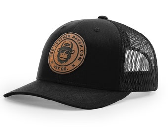 Custom Trucker Leather Patch Hat, Company brand, Personalized Logo or Text, Laser Engraved, Richardson Hats, Richardson 112