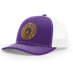 Custom Trucker Leather Patch Hat, Company brand, Personalized Logo or Text, Laser Engraved, Richardson Hats, Richardson 112