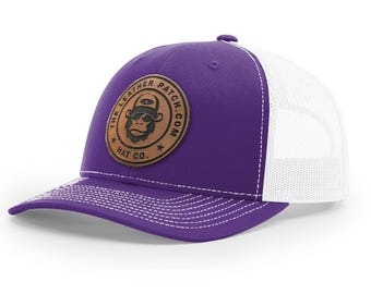 Custom Trucker Leather Patch Hat, Company brand, Personalized Logo or Text, Laser Engraved, Richardson Hats, Richardson 112