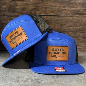 Custom Leather Patch Richardson 168 Flat-Bill High-Profile Style Hat. (Adjustable)