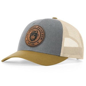 Custom Leather Patch Trucker Hats, Logo Hat, Laser Engraved Leather Patch, Business Merch, Company Logo Hat, Richardson 115 Snapback Hat