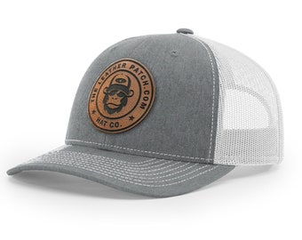 Custom Trucker Leather Patch Hat, Company brand, Personalized Logo or Text, Laser Engraved, Richardson Hats, Richardson 112