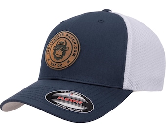 Custom Leather Patch FlexFit Trucker Hat: Personalized Company Logo