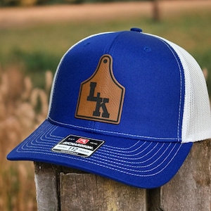 Cattle Tag Custom Hat, Ranch Logo, Ear Tag Leather Patch, Farm Name, Cow, Livestock Farm, Leather Patch Hat, Richardson 112, Laser Engraved