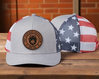 American Flag Trucker Hat: Custom Leather Patch, Personalized Logo