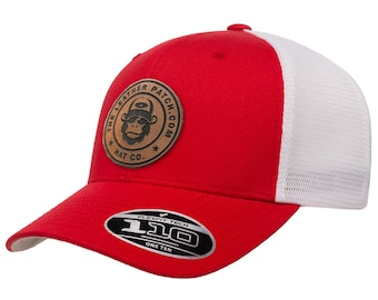 Custom Leather Patch FlexFit Trucker Hat: Personalized Company Logo