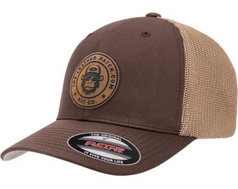 Custom Leather Patch FlexFit Trucker Hat: Personalized Company Logo